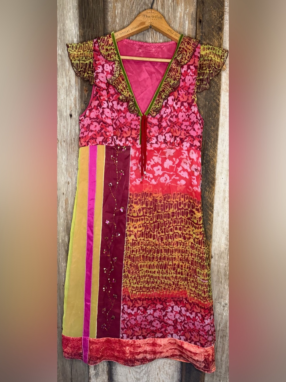 Betsey Johnson Inspired Boho Y2K Patchwork Dress Fairycore Hippie Cottagecore SM